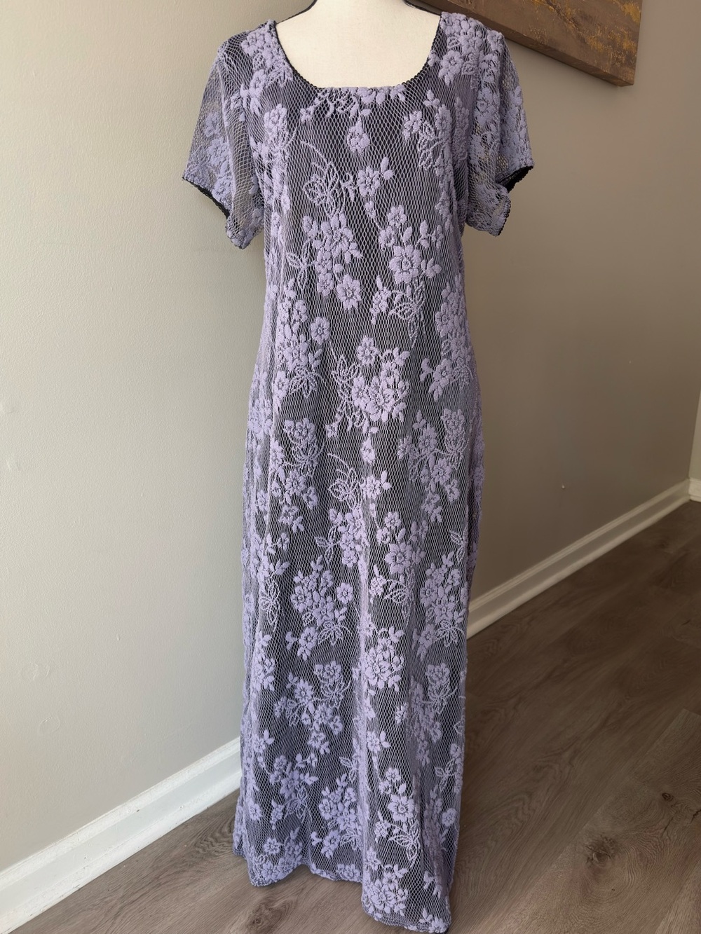 Vintage Always Caroline Purple Floral Lace Maxi Dress Size 16 Whimsigoth